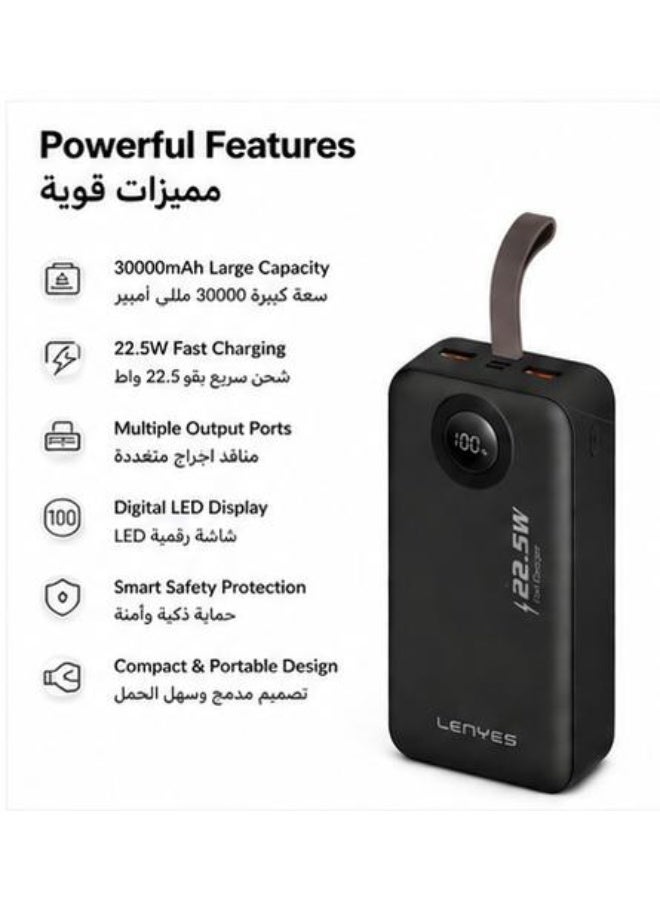 Lenyes 30000mAh Power Bank 22.5W Fast Charging Portable Charger with LED Display Multi USB Output Battery Pack for iPhone Samsung Tablets - Image 2