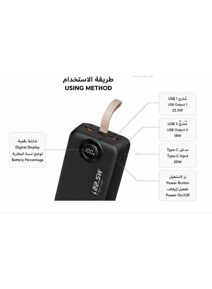 Lenyes 30000mAh Power Bank 22.5W Fast Charging Portable Charger with LED Display Multi USB Output Battery Pack for iPhone Samsung Tablets - Image 4