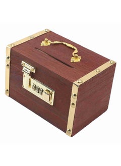 Thoraya Locking Wooden Money Storage Box with Password Lock Vintage Wooden Treasure Chest Currency Money Cash Storage Box with Handle With Hemmed Edges  - Image 4