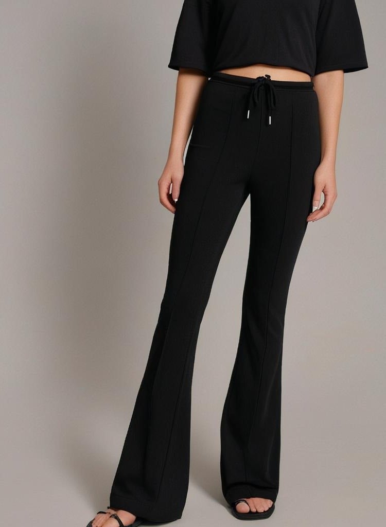 Soft Steps Women's Black High-Waisted Flared Pants – Soft Cotton Interlock | Elegant Fit with Drawstring  Size S - Image 4