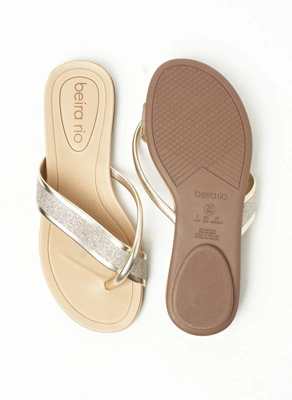 بيرا ريو Beira Rio Ladies Flat Sandals Golden | Made In Brazil