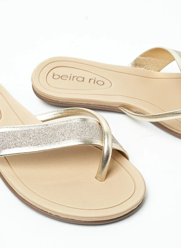 بيرا ريو Beira Rio Ladies Flat Sandals Golden | Made In Brazil