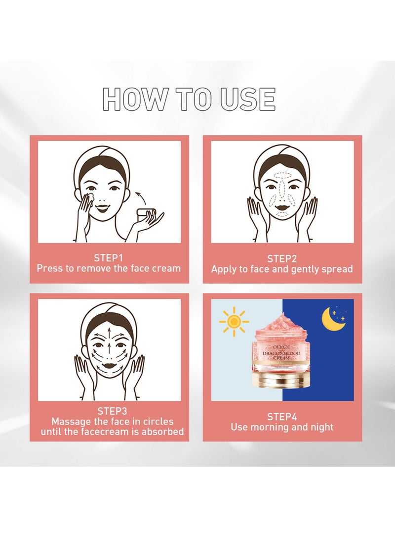 أوهو كريم التنين للجلد السهل، سيروم دم التنين مرطب للوجه، كريم فيتامين أ للوجه، كريم دم التنين مع المشيمة، سيروم مضاد للتجاعيد لبشرة شابة، تركيبة مرطبة ومنشطة 50غ - Image 4