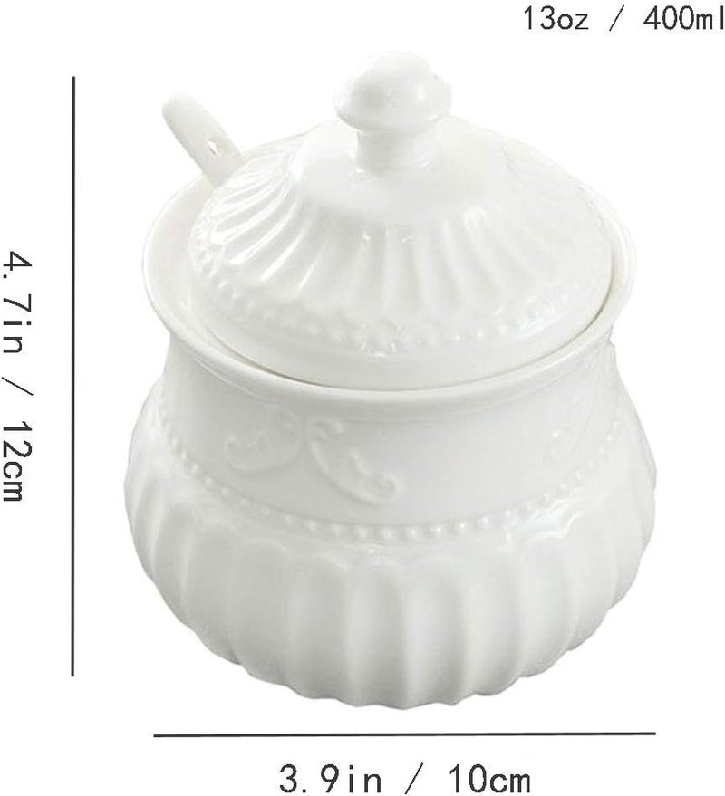FUYU Relief White Ceramic Creamer and Sugar Bowl Set Coffee Serving Set Cream Pitcher - Image 3