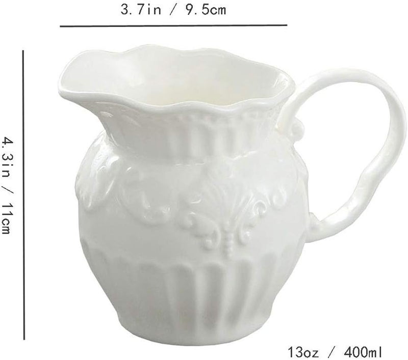 FUYU Relief White Ceramic Creamer and Sugar Bowl Set Coffee Serving Set Cream Pitcher - Image 2