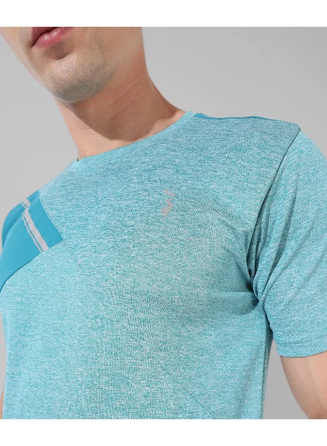 Campus Sutra Men's Green Colourblocked Regular Fit Activewear T-Shirt