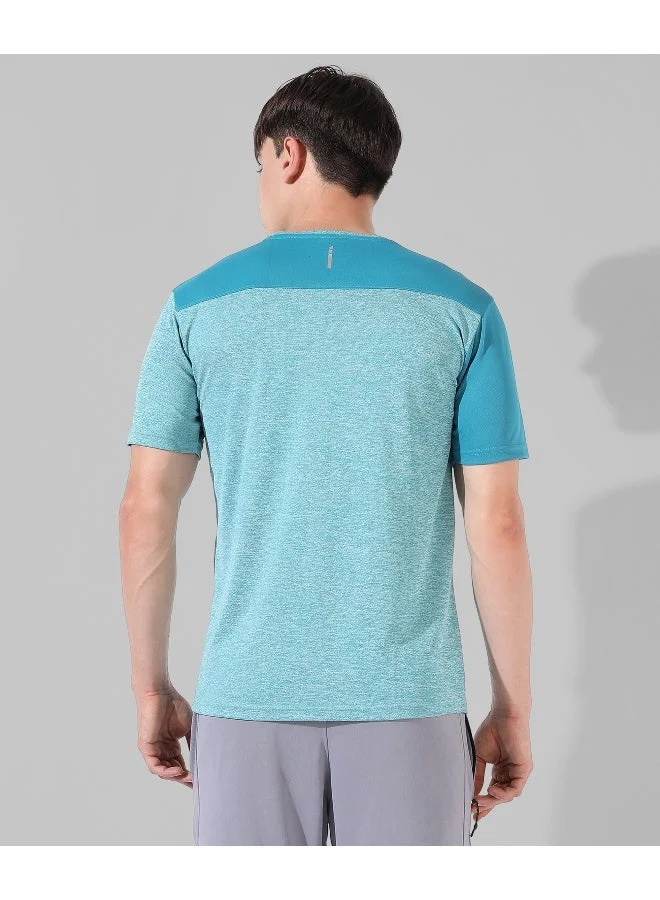 CAHOOT  Men's Aqua Blue Contrast Heathered Activewear T-Shirt for Men | Best Price UAE