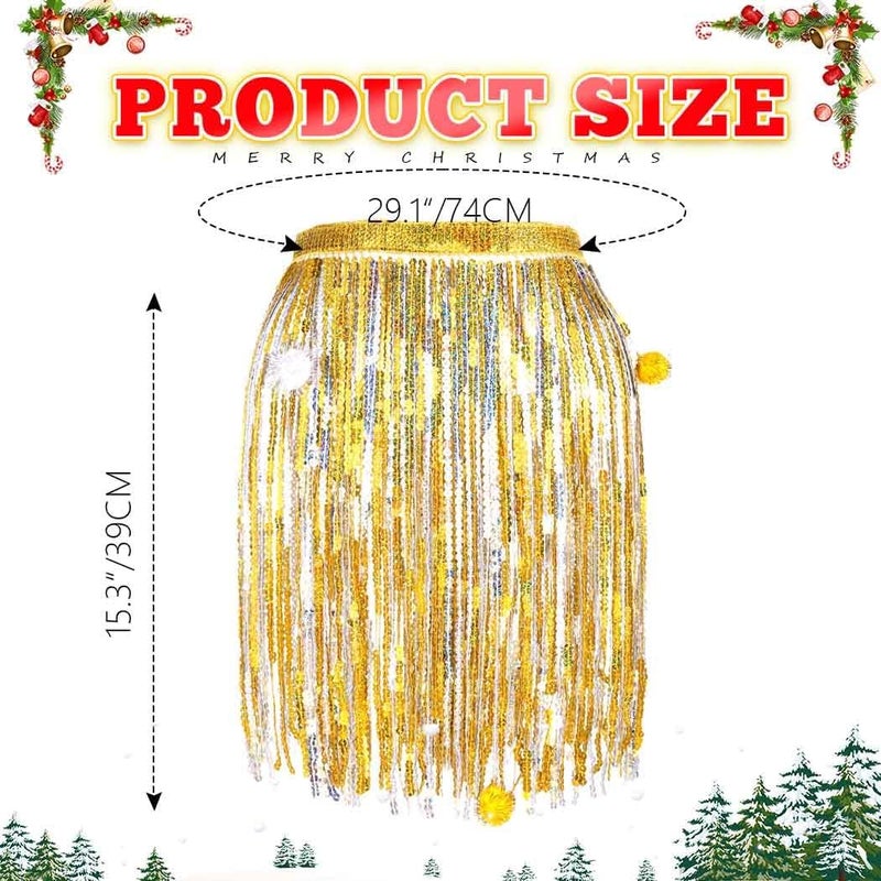 REETAN Fringe Sequin Skirt Belly Dance Sparkly Rave Skirts for Women - Image 5