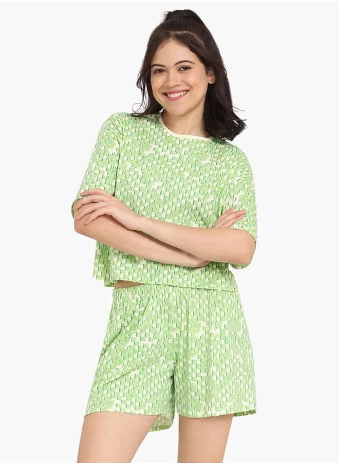 زيفامي Zivame All-Over Print T-shirt and Shorts Set