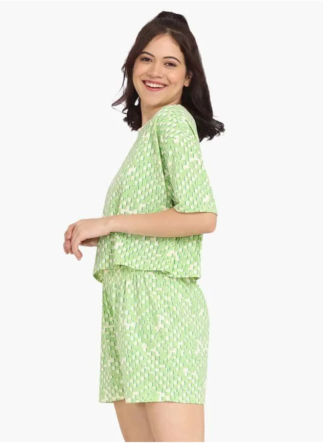 زيفامي Zivame All-Over Print T-shirt and Shorts Set
