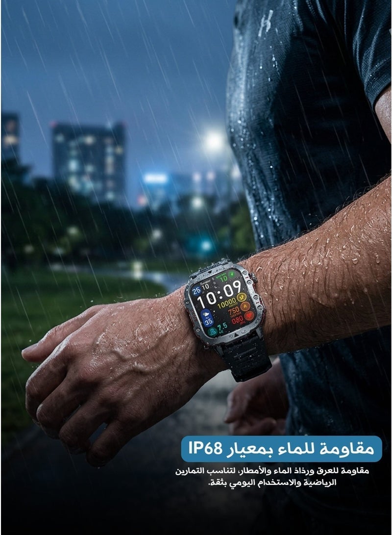 Aolon Tetra S2 Smart Watch for Men with 1.96-Inch HD Display, Bluetooth Calling and Phone Notifications, IP68 Water Resistance, Zinc Alloy Body, Lightweight Comfortable Design, Compatible with Android and iOS Smartphones - Image 2