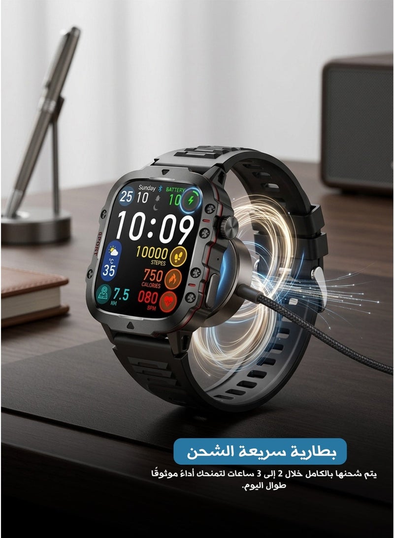 Aolon Tetra S2 Smart Watch for Men with 1.96-Inch HD Display, Bluetooth Calling and Phone Notifications, IP68 Water Resistance, Zinc Alloy Body, Lightweight Comfortable Design, Compatible with Android and iOS Smartphones - Image 3