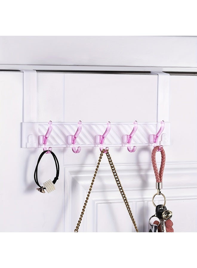 1pcs Minimalist Plastic Door Hook, Wall Hanging No Drilling Required Clothes Rack, Bathroom Holder With 5 Hooks, Bedroom Storage Hanging Clothes Hanger Hook - Image 1