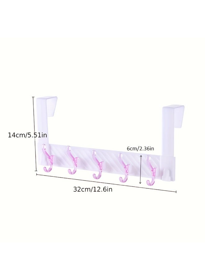 1pcs Minimalist Plastic Door Hook, Wall Hanging No Drilling Required Clothes Rack, Bathroom Holder With 5 Hooks, Bedroom Storage Hanging Clothes Hanger Hook - Image 2