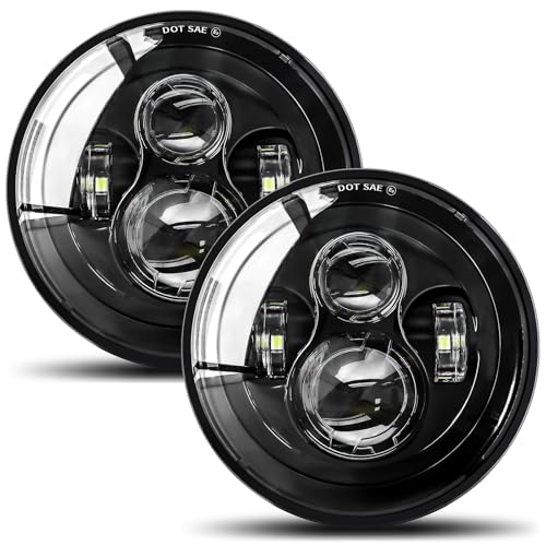 UNI-SHINE 2pcs Projector 7 Inch LED Headlights Hi/Lo Beam 7’’ Round Headlight H6024 LED Headlight Compatible with Jeep Wrangler JK CJ TJ fit for Miata, Chevy S2 - Image 1
