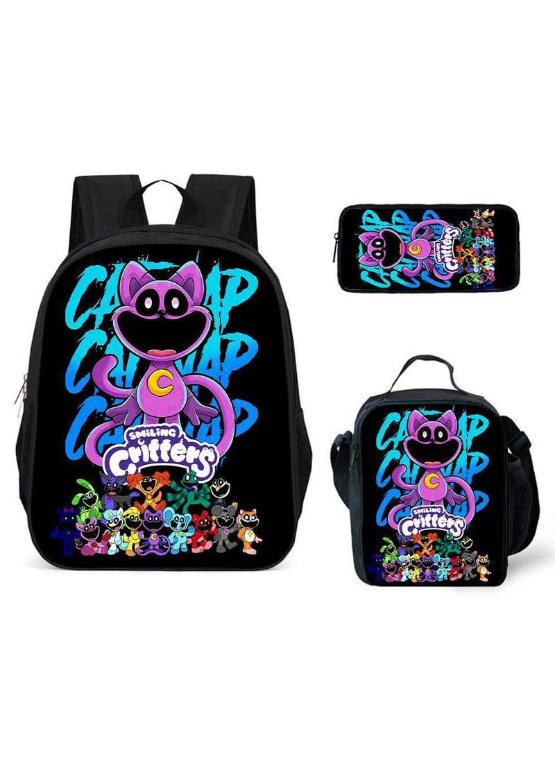 Smiling Schoolbag Three-Piece Set Cartoon Backpack Smiling Small Animals 29*42*16cm