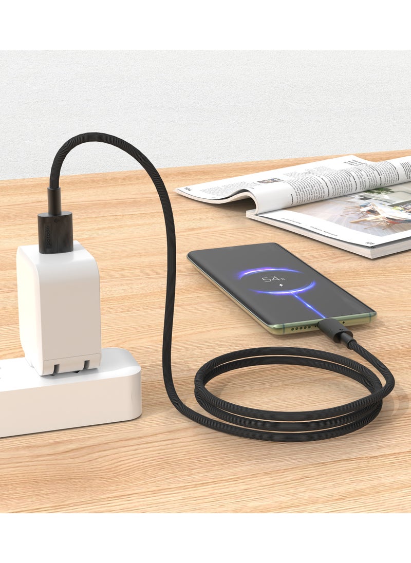 porodo - USB-A to Type-C Durable Charging Cable 1.2m / Data Transfer & Fast Charging / Tangle Free / PVC Cable - Black - Image 1