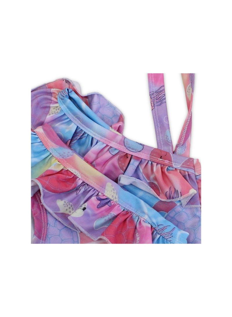 Baby Girls Two-Piece Swimsuit – Pink with Marine Animal Print - Image 3