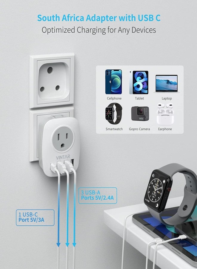 VINTAR محول قابس جنوب أفريقيا 2 حزمة، محول نوع M من VINTAR مع 1 منفذ USB C، 3 منافذ USB و 2 مخرج أمريكي، محول سفر 6 في 1 من الولايات المتحدة إلى بوتسوانا، ناميبيا، نيبال - Image 4