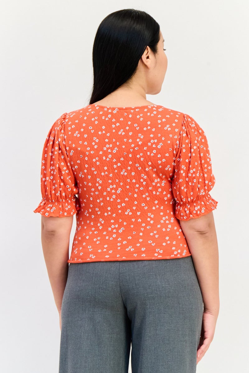 ONLY Women Square Neck Short Sleeve Allover Print Crop Top, Multicolor - Image 3