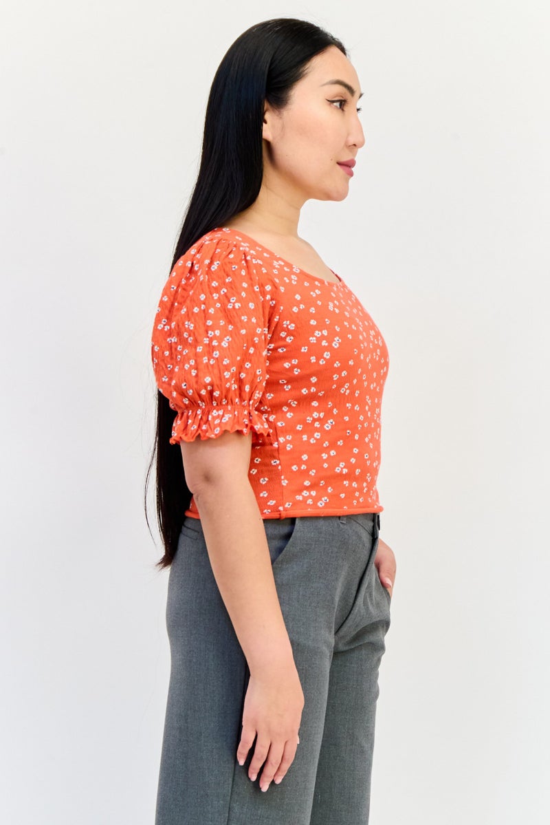 ONLY Women Square Neck Short Sleeve Allover Print Crop Top, Multicolor - Image 2