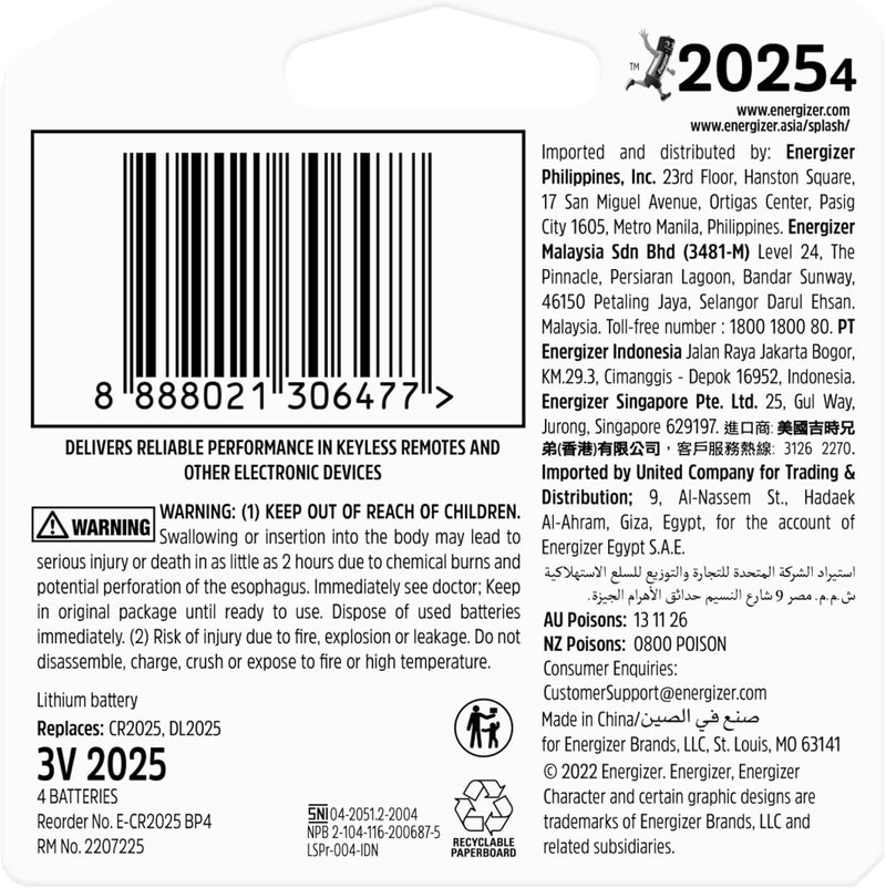 Energizer 2025 Lithium Coin Batteries - Pack of 4 - Image 2