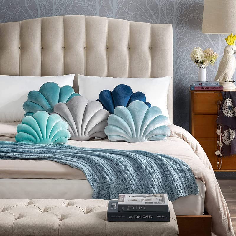 Peach Cuddle Seashell Decorative Cushion (Pack of 1, Size: 16x16 Inch, Jade Green, Velvet) Seashell Cushion for Home Decor, Bedroom, Living Room, Nursery, Luxury Cushion - Image 4