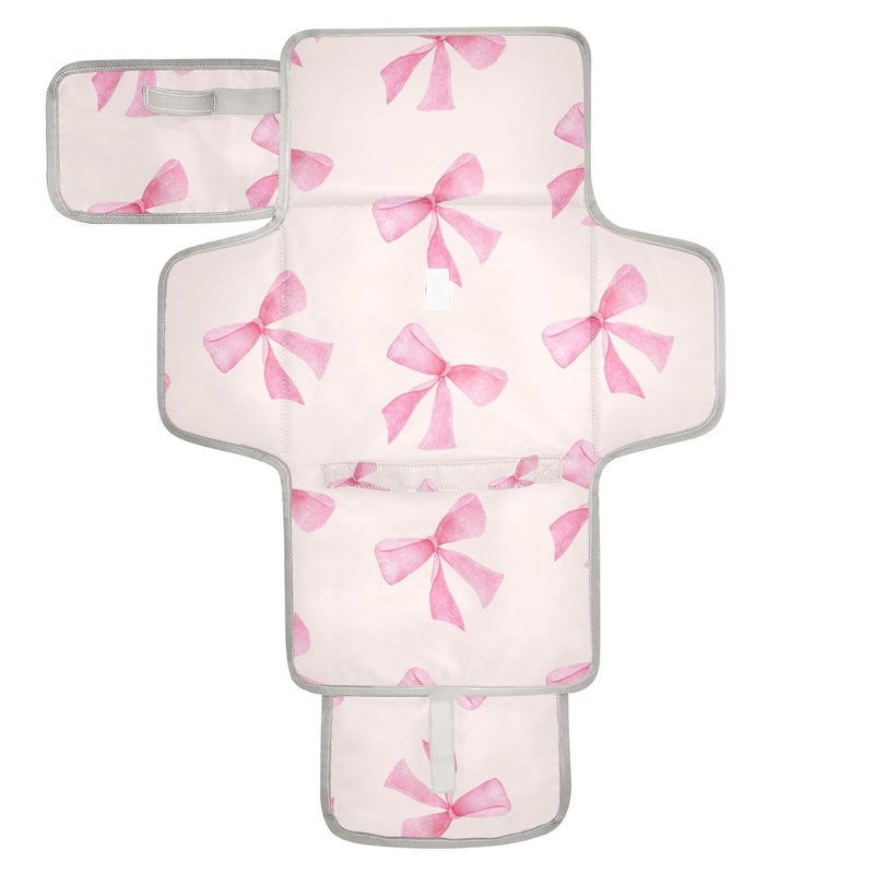 WellDay Pink Bow Portable Diaper Changing Pad  Waterproof Foldable Baby Diaper Changing Pad with Builtin Pillow Travel Diaper Changing Mat for Newborn Baby - Image 1