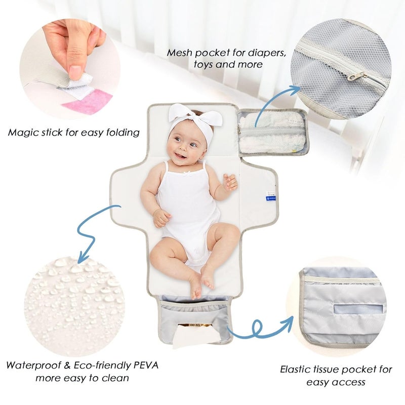 WellDay Pink Bow Portable Diaper Changing Pad  Waterproof Foldable Baby Diaper Changing Pad with Builtin Pillow Travel Diaper Changing Mat for Newborn Baby - Image 3