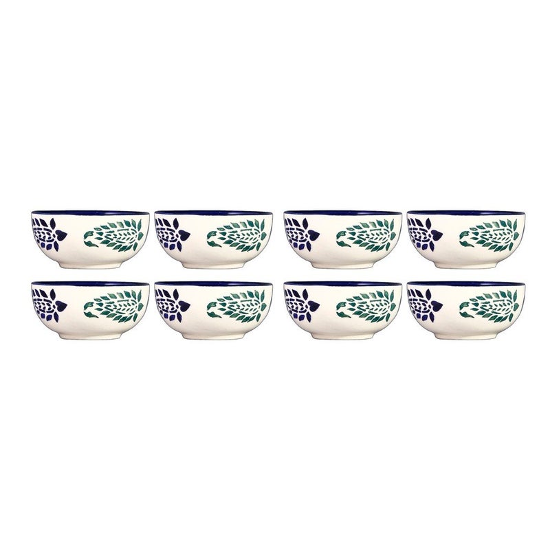 Caffeine Ceramic Handmade Blue Boota Katori Bowl Set of 8 - Image 1