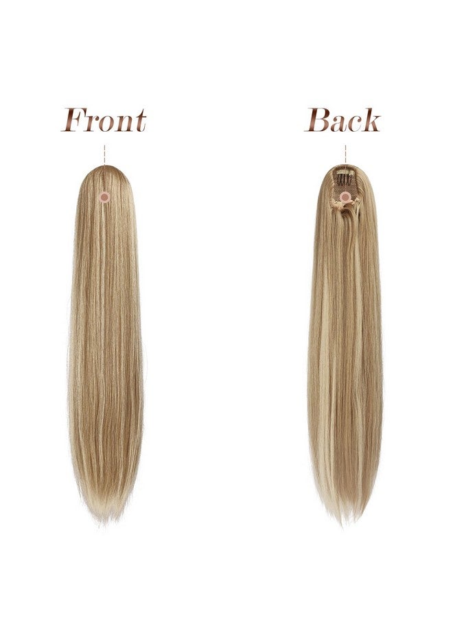 فيشبن وصلات ذيل الحصان المستقيمة، ذيل الحصان الطويل، قطعة شعر صناعية طبيعية، مشبك في ذيل الحصان، قطع شعر للنساء، أشقر مختلط، 20 بوصة - Image 1