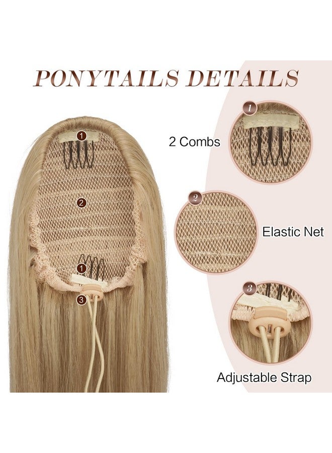 فيشبن وصلات ذيل الحصان المستقيمة، ذيل الحصان الطويل، قطعة شعر صناعية طبيعية، مشبك في ذيل الحصان، قطع شعر للنساء، أشقر مختلط، 20 بوصة - Image 3