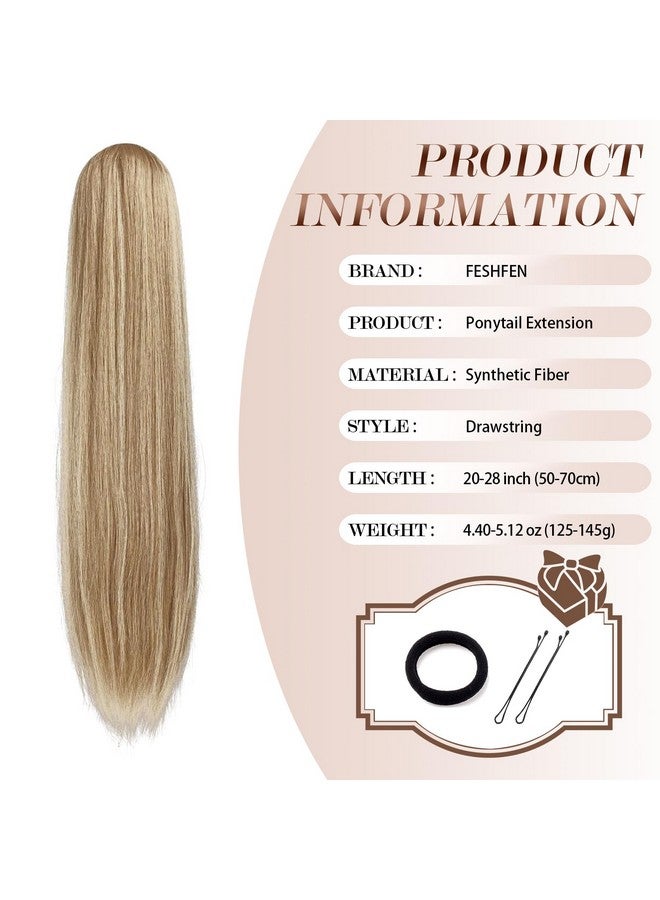 فيشبن وصلات ذيل الحصان المستقيمة، ذيل الحصان الطويل، قطعة شعر صناعية طبيعية، مشبك في ذيل الحصان، قطع شعر للنساء، أشقر مختلط، 20 بوصة - Image 4