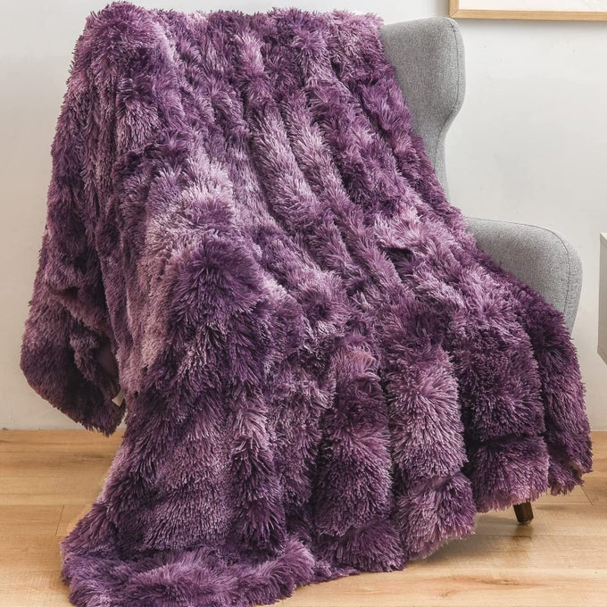 FUZZY FAUX FUR THROW BLANKET TWIN SIZE TIEDYE VIOLET PURPLE SUPER SOFT COZY PLUSH FUZZY SHAGGY BLANKET FOR COUCH SOFA BED TIEDYE VIOLET PURPLE TWIN60X80