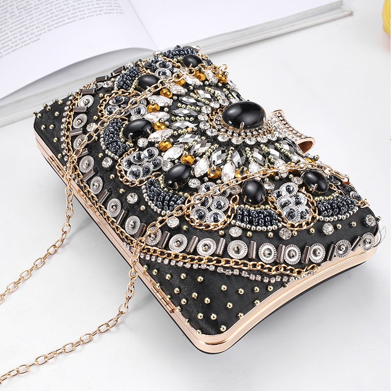 Cross-Mirror New Bead Embroidered Evening Bag, Hand-Beaded Women'S Hand-Held Wedding Bag, Diamond-Encrusted Banquet Rhinestone Evening Bag - Image 5