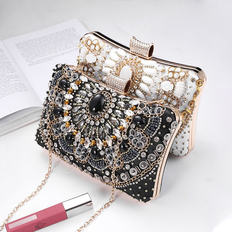 Cross-Mirror New Bead Embroidered Evening Bag, Hand-Beaded Women'S Hand-Held Wedding Bag, Diamond-Encrusted Banquet Rhinestone Evening Bag - Image 4