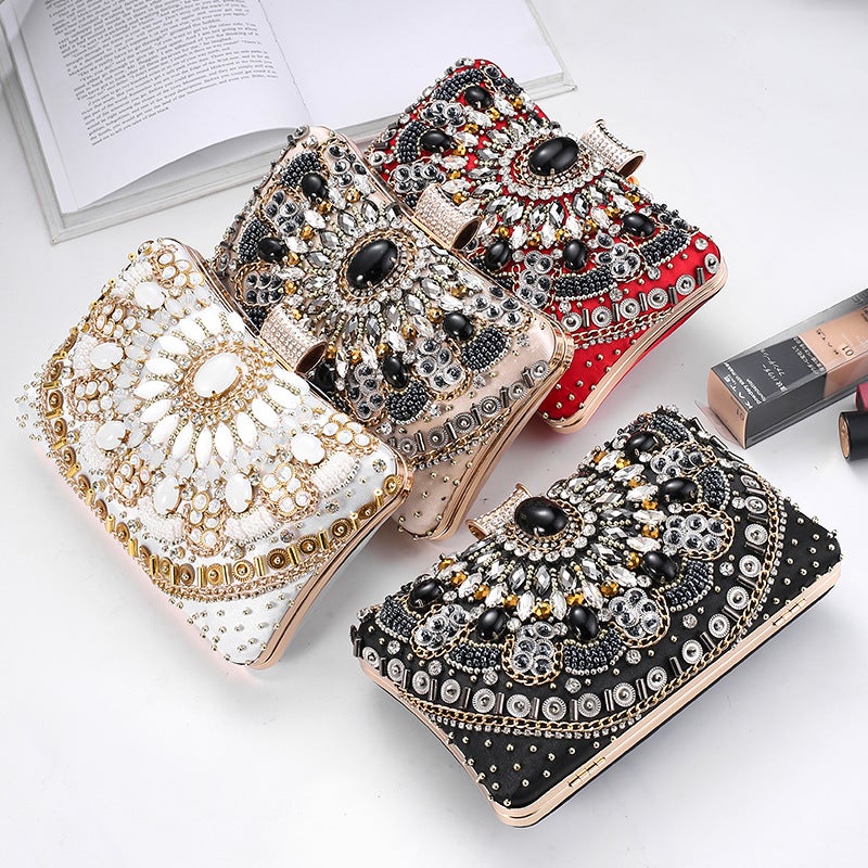 Cross-Mirror New Bead Embroidered Evening Bag, Hand-Beaded Women'S Hand-Held Wedding Bag, Diamond-Encrusted Banquet Rhinestone Evening Bag - Image 2