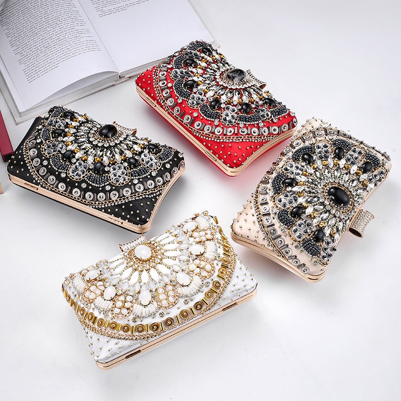 Cross-Mirror New Bead Embroidered Evening Bag, Hand-Beaded Women'S Hand-Held Wedding Bag, Diamond-Encrusted Banquet Rhinestone Evening Bag - Image 3