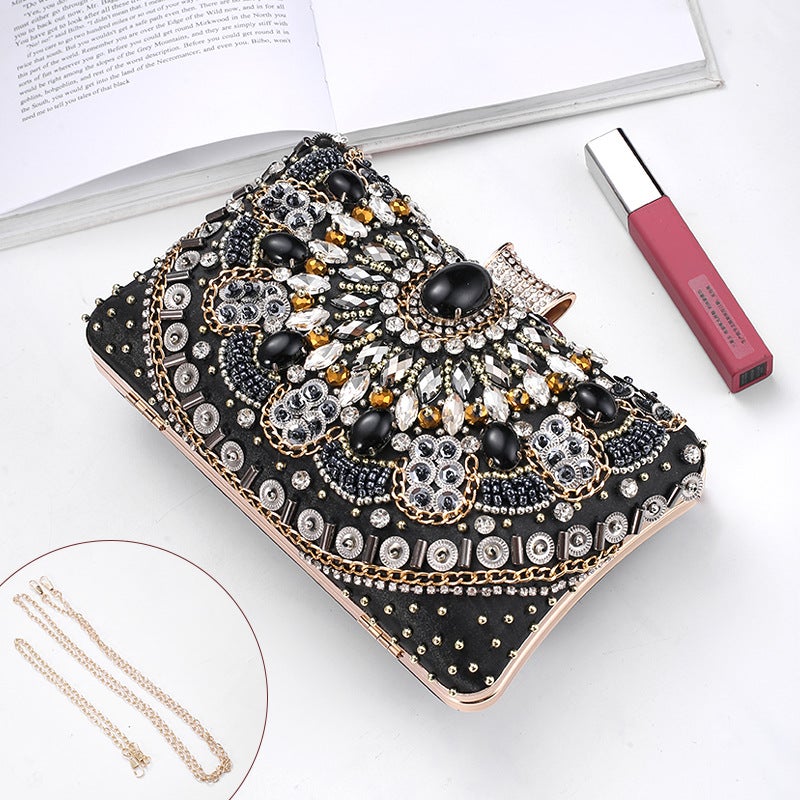 Cross-Mirror New Bead Embroidered Evening Bag, Hand-Beaded Women'S Hand-Held Wedding Bag, Diamond-Encrusted Banquet Rhinestone Evening Bag - Image 1