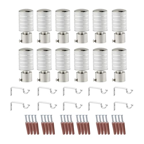 Welson Stainless Steel Curtain Bracket with Support 1 Inch Rod Pocket Finials Rod Support Fittings, Curtain Rod Holder (6 Pair Silver) - Durable Window Decor Solution for Elegant Home Interiors - Image 1