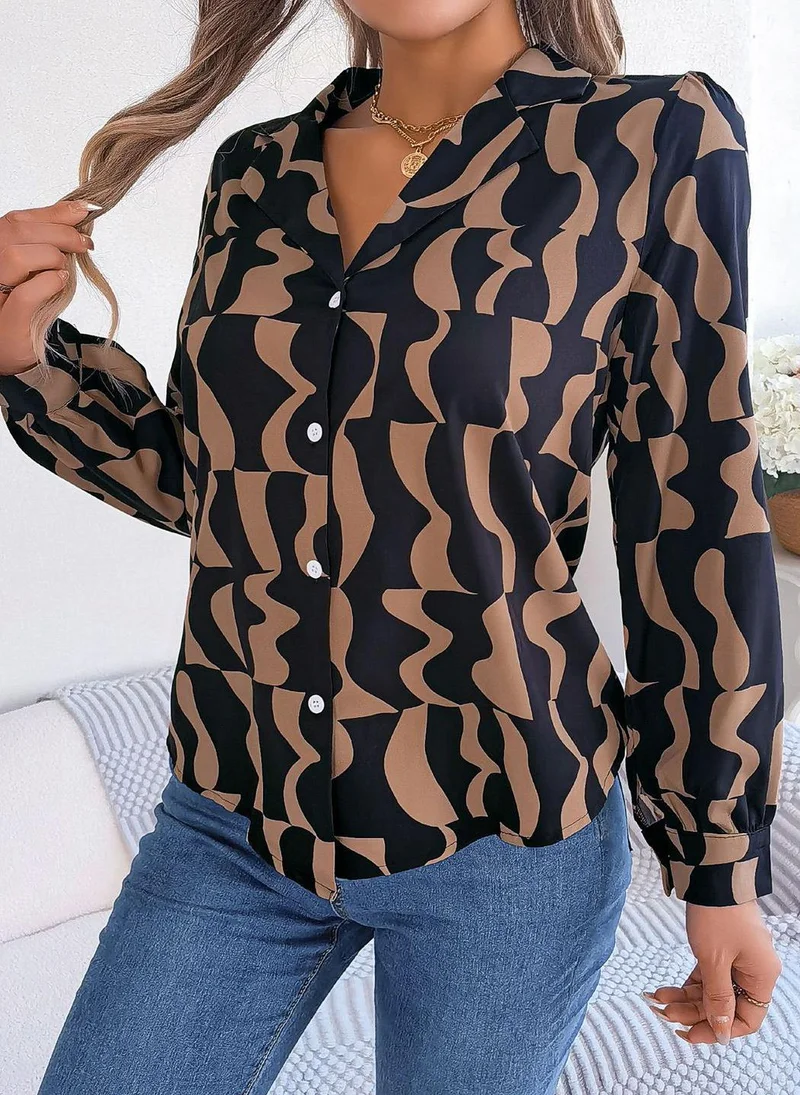 يونيكي Brown Chevron Print Shirt