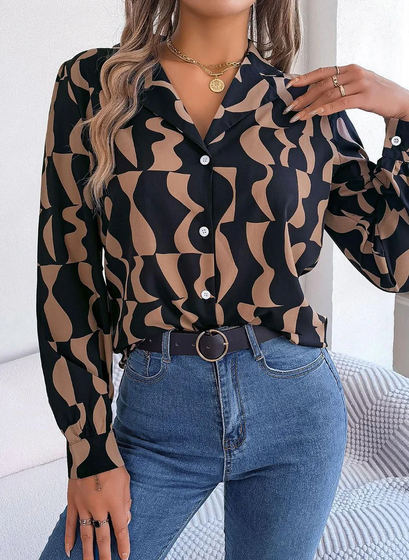 يونيكي Brown Chevron Print Shirt