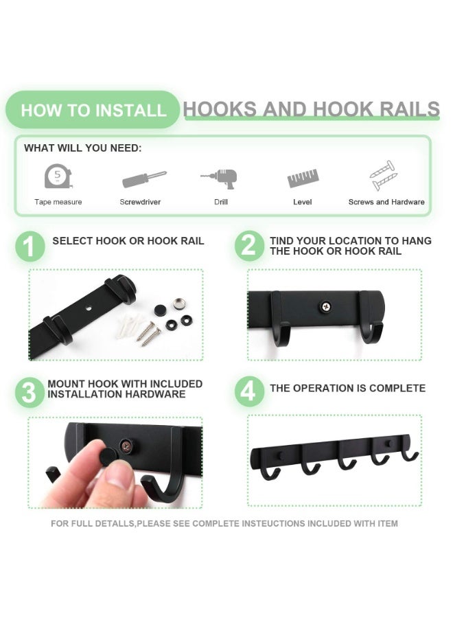 وانغبانغزي علاقات معاطف مثبتة على الحائط، معدن قوي لتحمل الوزن، رف لتعليق 5 معاطف للمعاطف والقبعات والمناشف والحقائب والرداءات والمفاتيح، لغرفة المدخل أو الحمام (عبوة واحدة، أسود) - Image 5