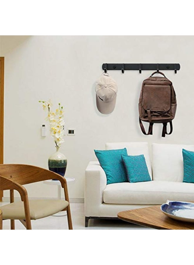 وانغبانغزي علاقات معاطف مثبتة على الحائط، معدن قوي لتحمل الوزن، رف لتعليق 5 معاطف للمعاطف والقبعات والمناشف والحقائب والرداءات والمفاتيح، لغرفة المدخل أو الحمام (عبوة واحدة، أسود) - Image 3
