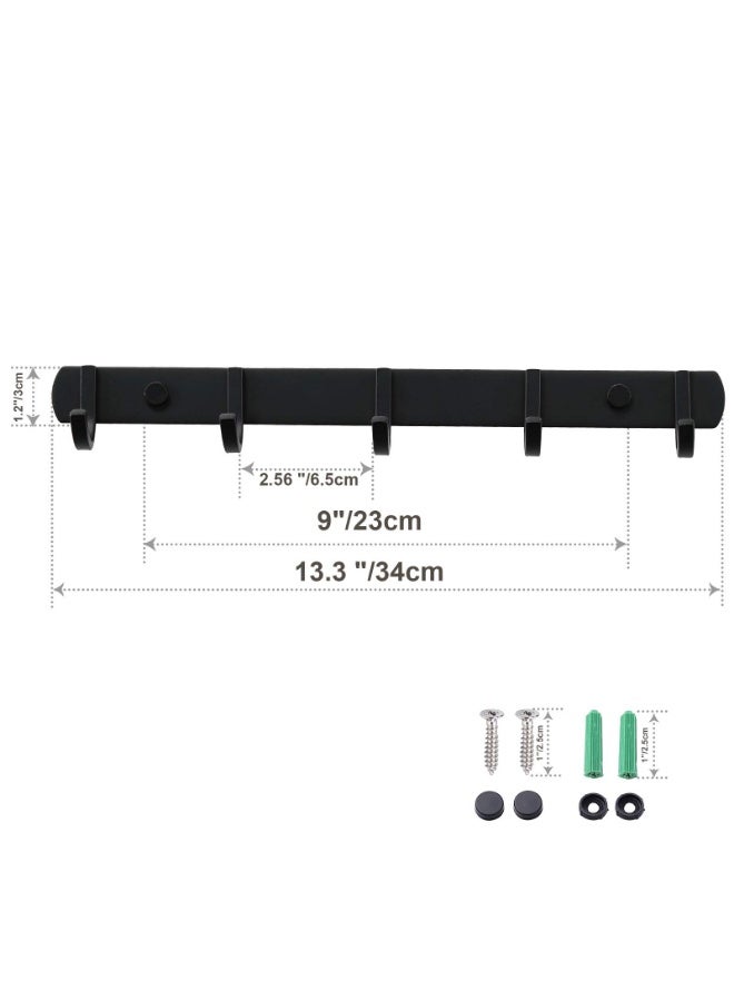 وانغبانغزي علاقات معاطف مثبتة على الحائط، معدن قوي لتحمل الوزن، رف لتعليق 5 معاطف للمعاطف والقبعات والمناشف والحقائب والرداءات والمفاتيح، لغرفة المدخل أو الحمام (عبوة واحدة، أسود) - Image 4