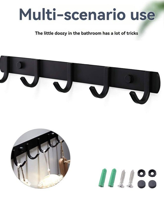 وانغبانغزي علاقات معاطف مثبتة على الحائط، معدن قوي لتحمل الوزن، رف لتعليق 5 معاطف للمعاطف والقبعات والمناشف والحقائب والرداءات والمفاتيح، لغرفة المدخل أو الحمام (عبوة واحدة، أسود) - Image 1