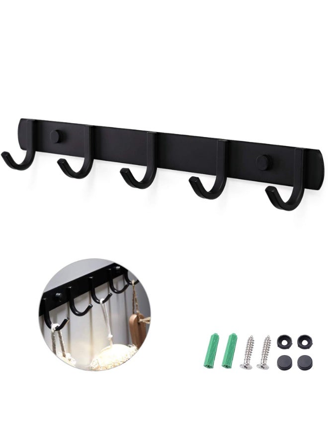 وانغبانغزي علاقات معاطف مثبتة على الحائط، معدن قوي لتحمل الوزن، رف لتعليق 5 معاطف للمعاطف والقبعات والمناشف والحقائب والرداءات والمفاتيح، لغرفة المدخل أو الحمام (عبوة واحدة، أسود) - Image 2