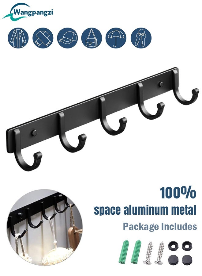 WangPangZi 5 Hooks Coat Wall Mounted, Heavy Duty Metal 36CM(L) Coat Hanger Rack for Coat Hat Towel Purse Robes Keys Mudroom Bathroom Entryway (1 Pack, Black) - Image 1