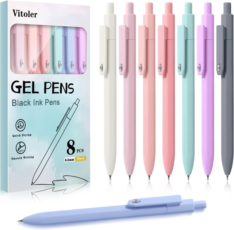 Piochoo 8 Pack Morandi Pens, 0.5mm Black Ink Gel Pens Quick Dry Smooth Writing Pens Journaling Pens for Office School Supplies for Women Girls Nurse Teacher Christmas Gifts - Image 1