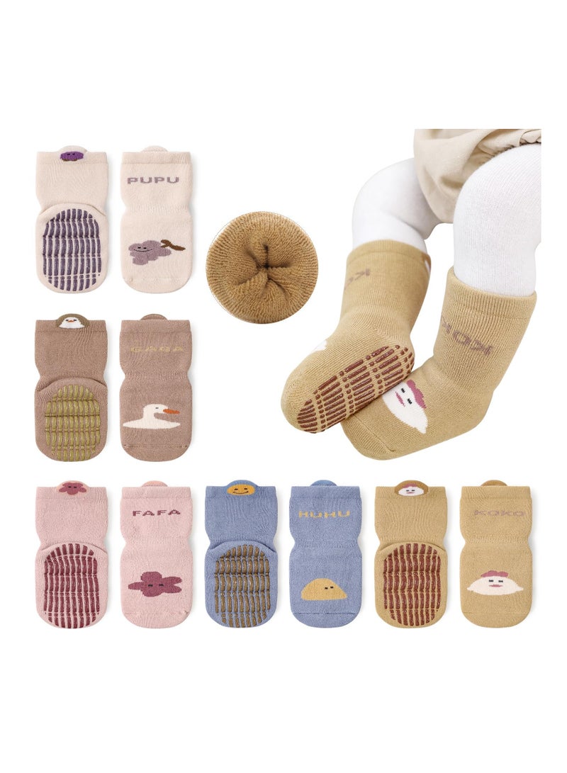 Excefore Baby Socks 5 Pairs Boys Winter Warm Non Slip Grip Socks Girls Cartoon Pattern Thick Thermal Toddler Socks with Grips M-size 1-3 years old - Image 1